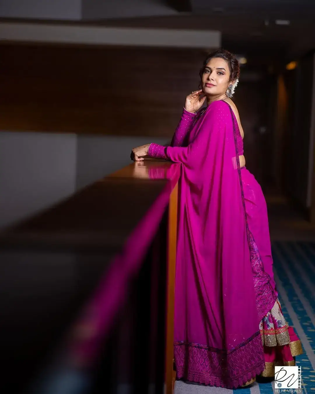 Indian TV Actress Hari Teja Images in Pink Saree